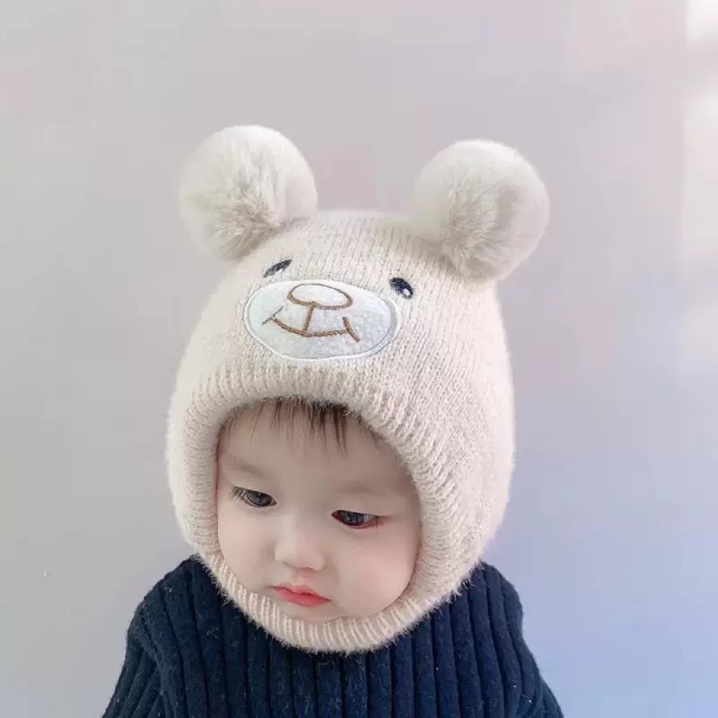 宝宝帽子秋冬款可爱婴幼儿毛线帽男女童针织套头加绒护耳帽鹿毛绒|undefined
