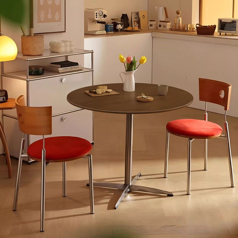 French Mid-Century Style Eames Round Table Home Small Apartment Dining Table Solid Wood Chair Balcony Stainless Steel Square Table