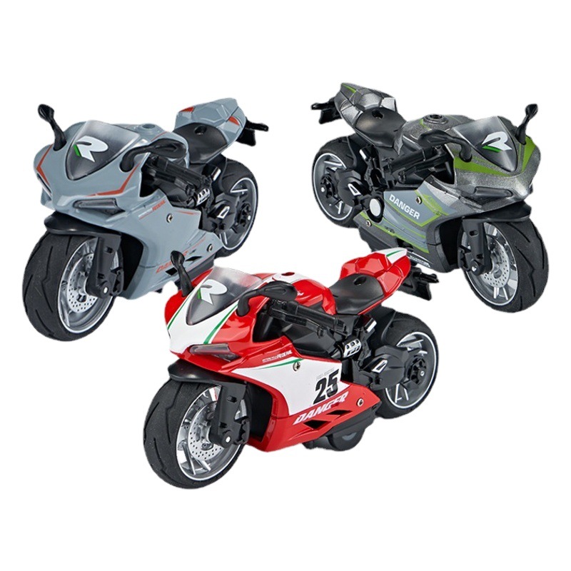 Nuevo producto de Mingyuan 1:12 modelo de motocicleta de aleación de retorno carmesí con luz, juguete de metal fresco