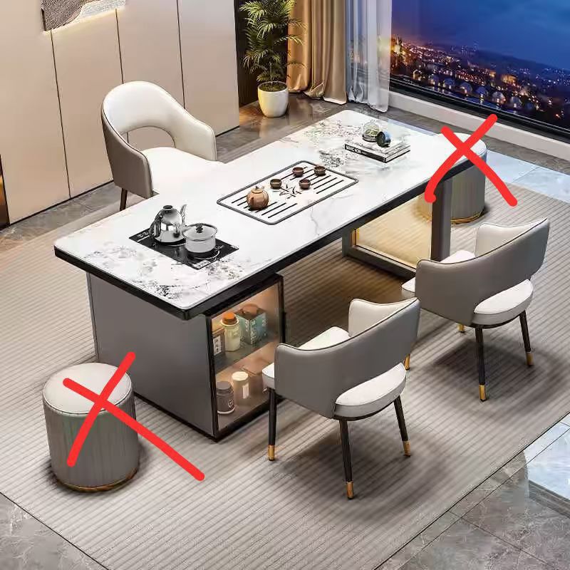 Red de Internet mesa de té de losa de roca de lujo ligero de estilo italiano, un conjunto completo de mesas y sillas de té de kung fu de oficina, mesa de té rectangular