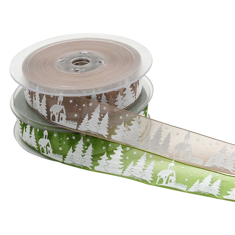 Amazon impresión casa del árbol de Navidad de cinco puntas estrella cinta caja de regalo de vacaciones embalaje decoración de Navidad cinta de nieve
