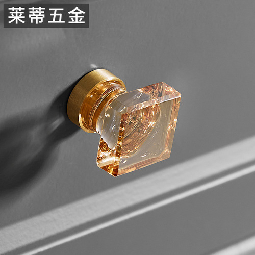 Brass crystal wardrobe door single hole handle modern light luxury minimalist transparent drawer cabinet shoe cabinet black small handle
