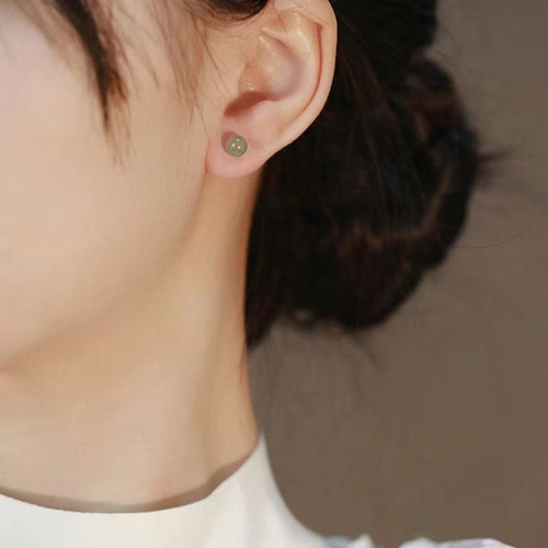 [Natural Green Aventurine] 925 silver needles are not easy to cause allergies and support ear piercing, Chinese style earrings, mosquito coil disc ear clips, no ear piercing