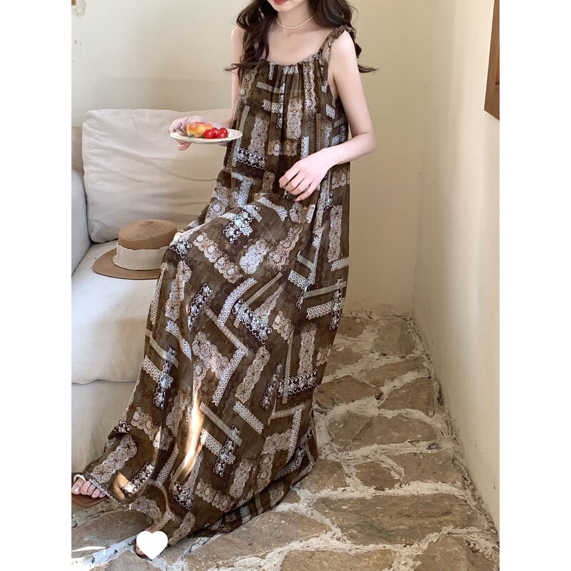 2026 new model long dress with chest pads, ankle-length, can be worn as a slip dress, suitable for tall individuals, ethnic style nightgown