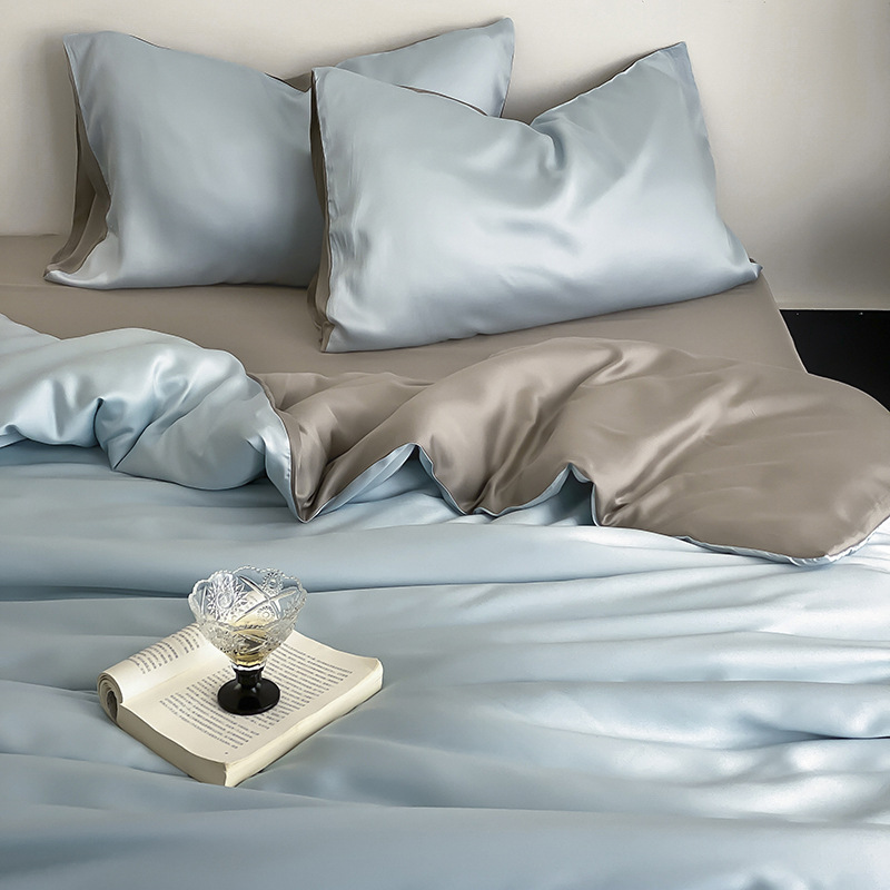 Ice Silk Bedding Set Solid Colour Comfortable Four Piece Bedding_voghion.com