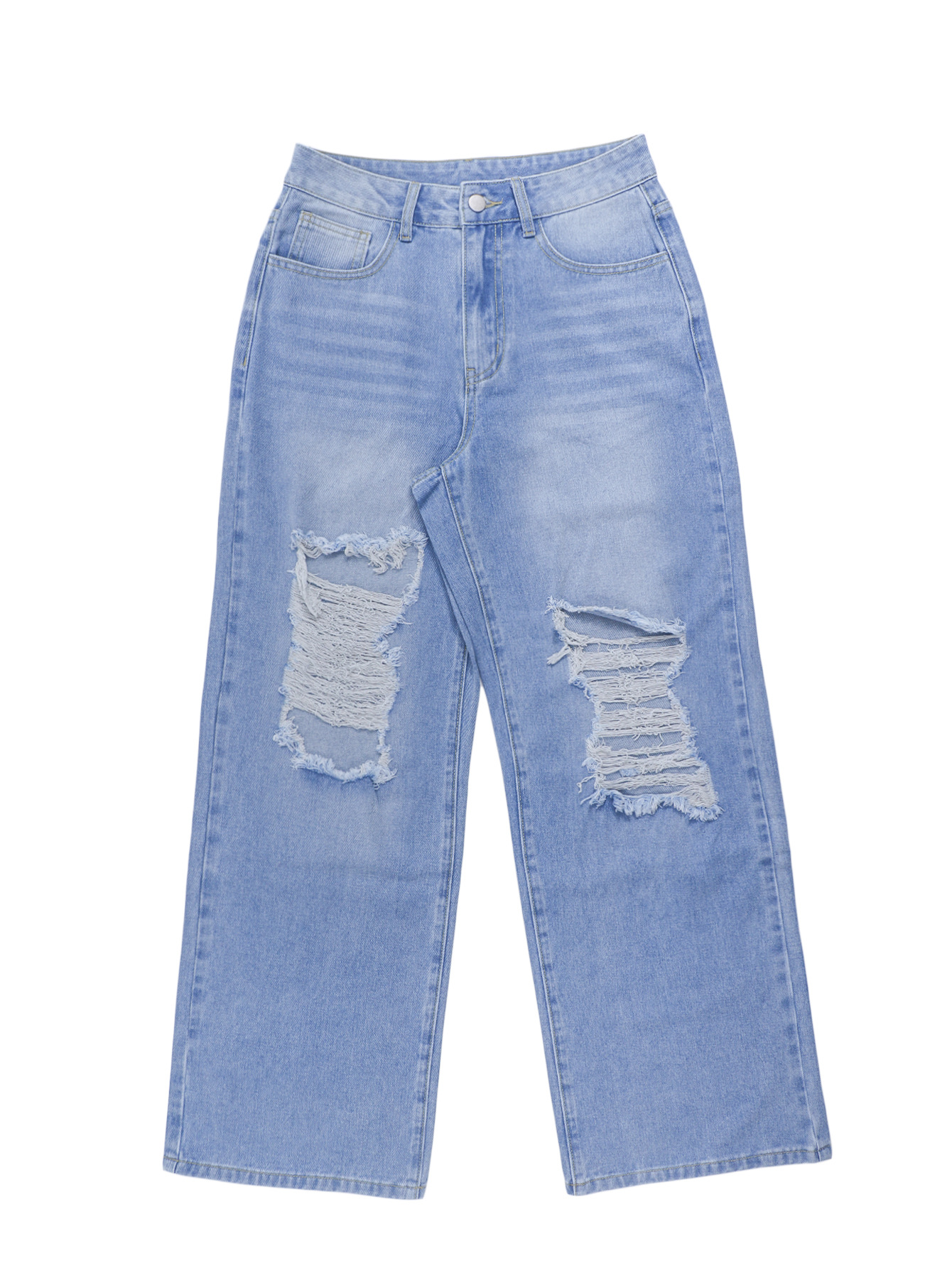 Dames jeans met hoge taille en wijde pijpen - Losse, versleten denim broek voor een streetwear- en casual stijl_voghion.com