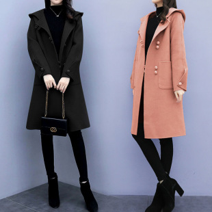 Winter New Style 2025 Large Size Loose Fashionable Woolen Outwear Mid-Length Windbreaker Hooded Outwear Cardigan for Women