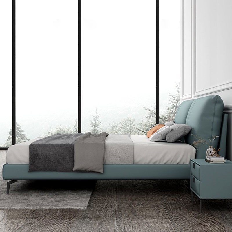 Cama nórdica de cuero genuino estilo italiano cama suave minimalista 1,8 m cama de boda simple dormitorio principal cama doble cama suave muebles de cama