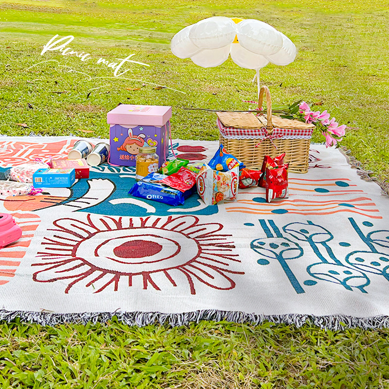 INS estilo alfombra de picnic al aire libre camping manta mantel almuerzo manta alfombra cubierta paño sofá toalla picnic césped Mat paño