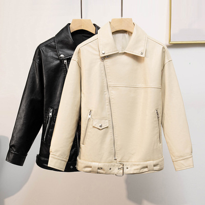 Long-term spot 2025 spring and autumn new pattern Apricot locomotive Mid length version Easy leisure time pu leather clothing coat Show thin handsome