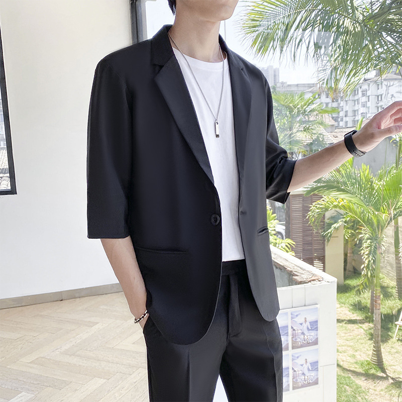 Casual 7-point Sleeve Suit Men's Thin Duffy Handsome Jacket Korean Style Fashionable All-match Fashionable Handsome Half-sleeve Small Suit Trendy