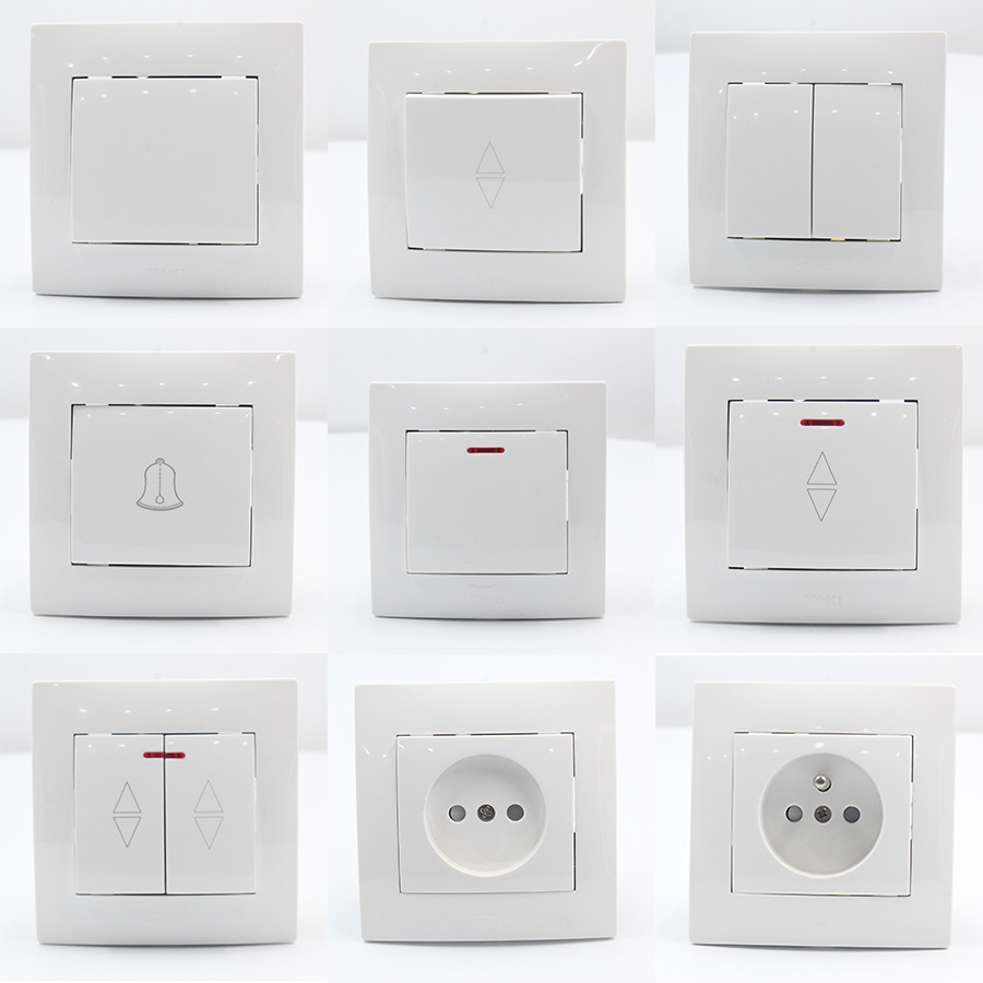 YAKI工厂外贸供应欧式美学白色两孔墙壁插座家用86型浅装墙壁插座