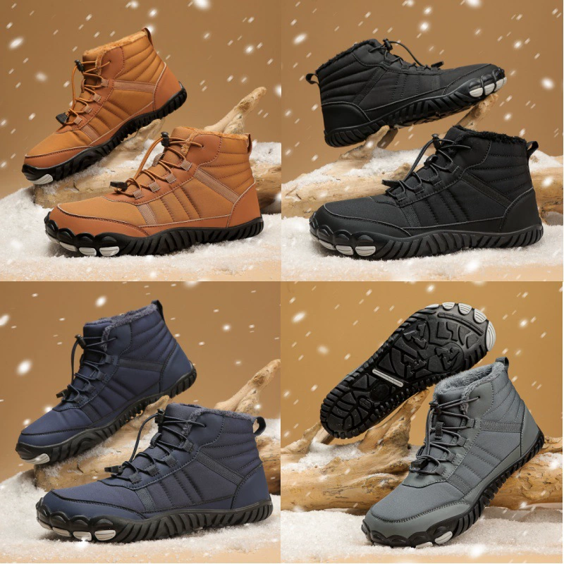 Трансграничные наружные снежные сапоги мужские нескользящие водонепроницаемые плюс бархат теплые пять пальцев обувь хлопчатобумажные туфли женские толстые подошвы босые зимние сапоги