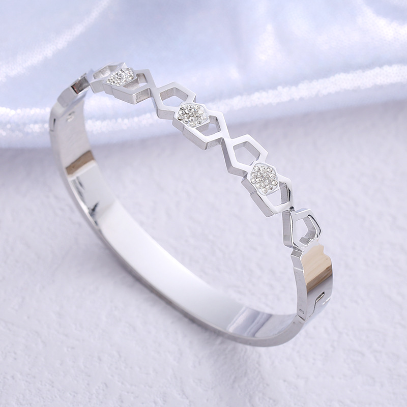 Wholesale Modern Style Hexagon Stainless Steel Artificial Gemstones Bangle display picture 3