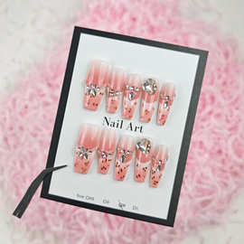 纯手工穿戴甲豹纹猫眼碎钻温柔透亮细闪腮红甜酷婚甲美甲贴片成品