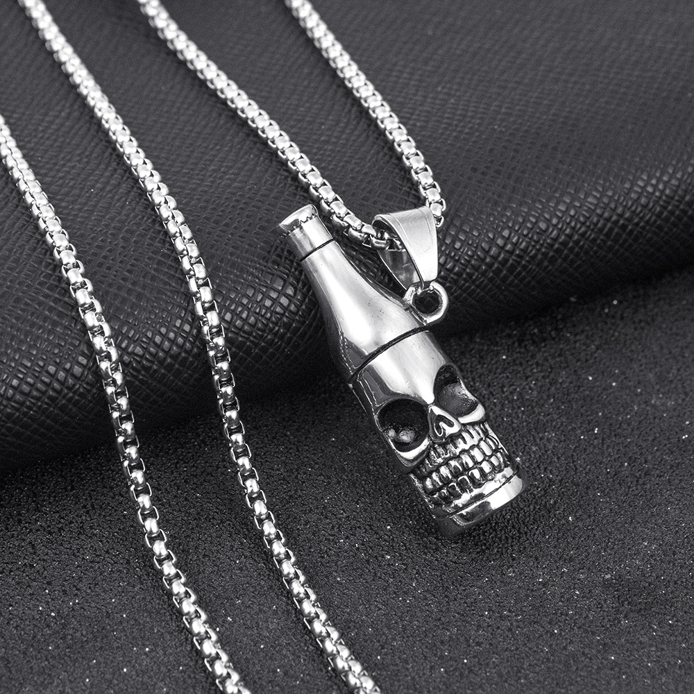 Collana con ciondolo apribottiglie a teschio in acciaio_voghion.com