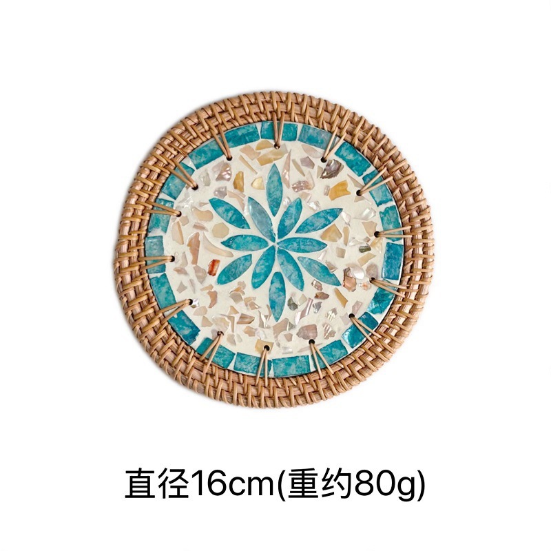 Alfombrilla aislante de concha, posavasos para hoteles y hostales, alfombrilla de desayuno con borde de ratán, alfombrilla antisalpicaduras para mesa de café, aislamiento térmico y protección contra quemaduras.