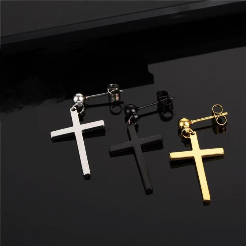 New Hot-Selling Titanium Steel Stainless Steel Cross Earrings Earrings Multi-Color Piercing Bean Earrings for Men and Women