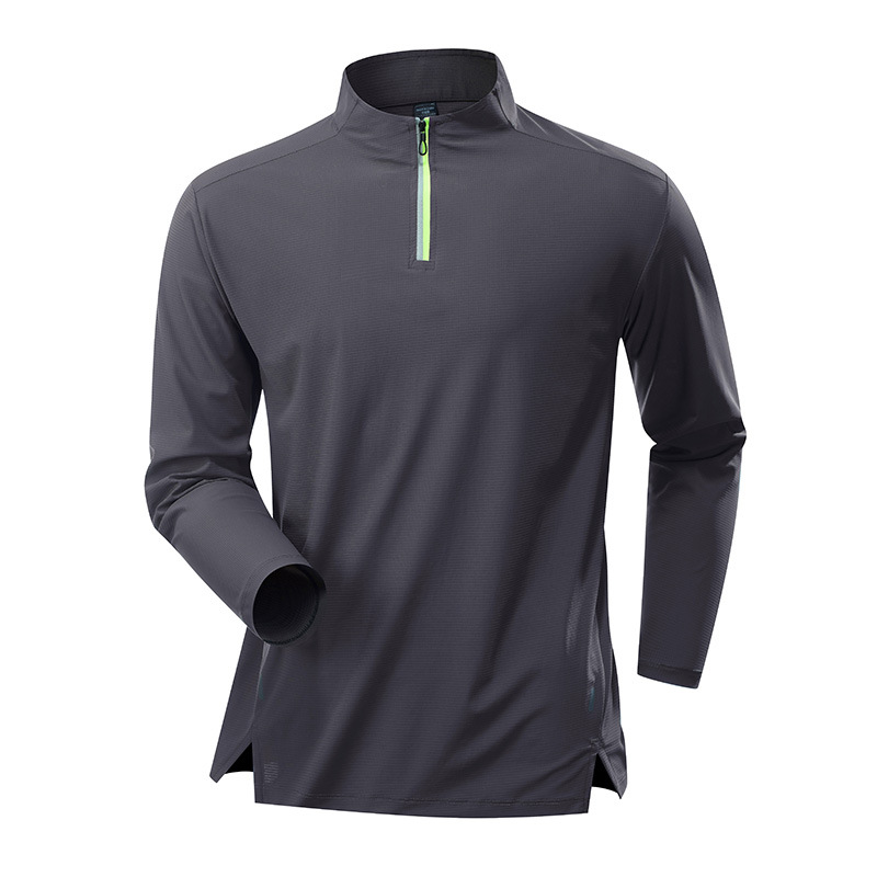 Camiseta de base de lana blanca personalizada transfronteriza secado rápido camiseta de manga larga hombre medio cremallera entrenador de fitness ropa camiseta