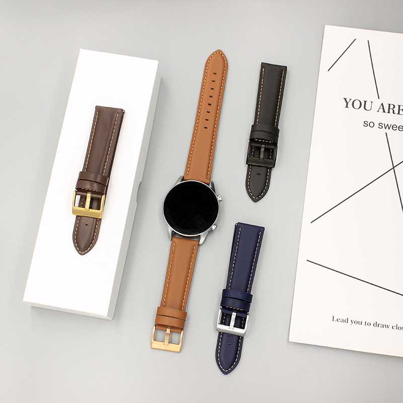 22Mm/20Mm/18Mm Unisex Genuine Leather Watch Strap Suitable for Samsung Watches Replacement Strap Simple and Stylish