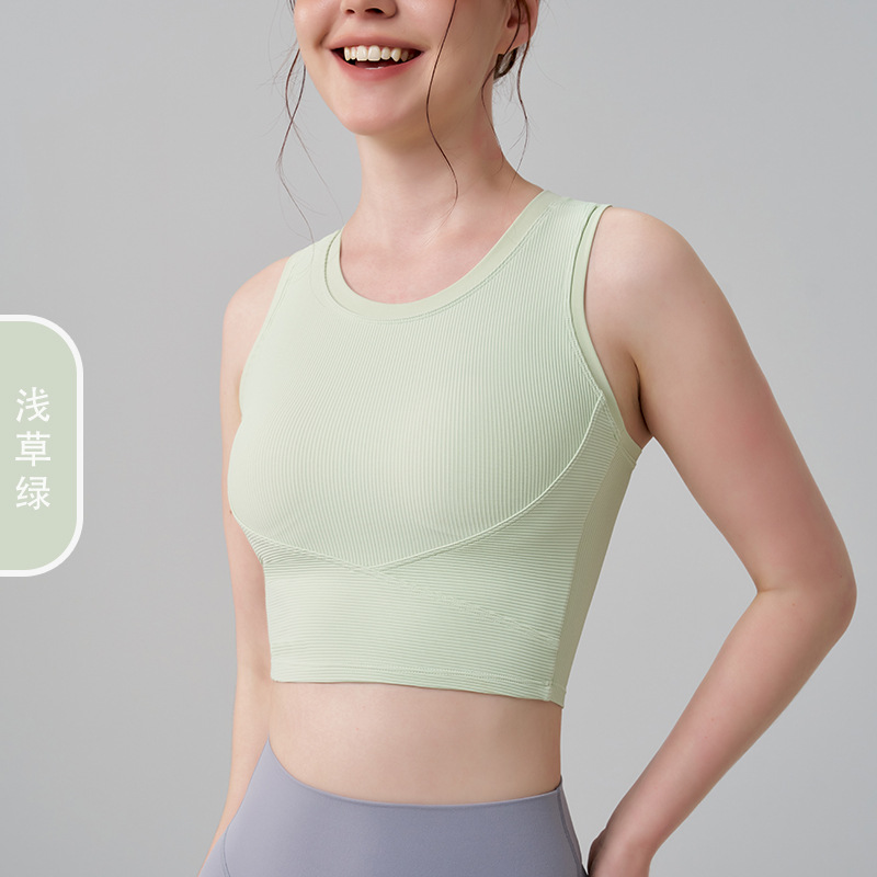 Copas fijas con costillas chaleco unido sostén deportivo fitness ajustado de espalda yoga ropa interior camisa de carrera de mujer
