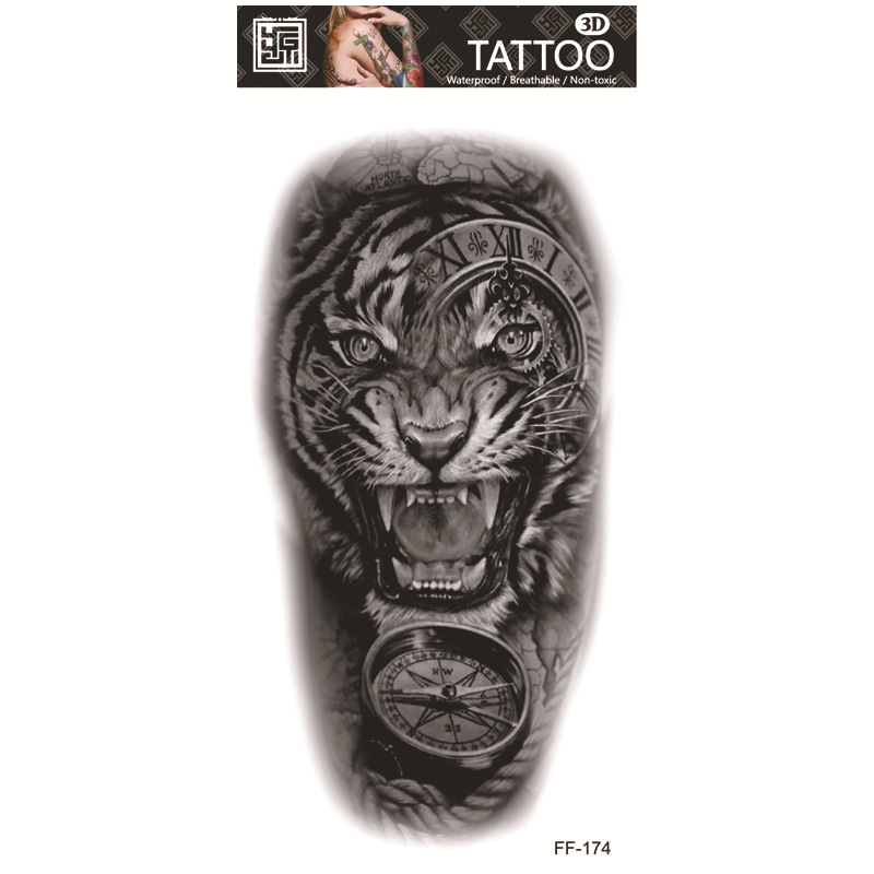 Yuanhua fábrica de pegatinas de tatuaje a prueba de agua en stock al por mayor cabeza de Lobo tótem texto árabe tatuaje pegatinas suministro transfronterizo