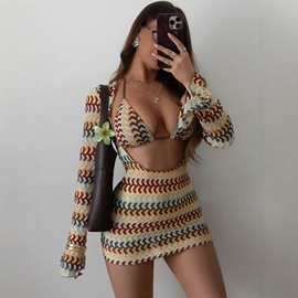 2025新款俄罗斯连衣裙性感露肩修身短裙比基尼罩衫裙沙滩裙女紧身