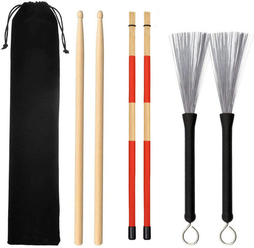 Amazon 5A Maple Drum Sticks Steel Wire Drum Brush Bundle Bamboo Stick Drum Jazz Drum Percussion Accessories