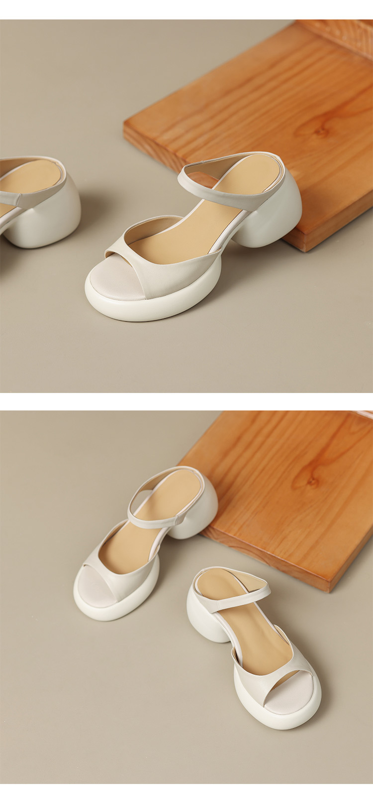 Sandal cao gót hở mũi nữ phong cách Pháp đế dày chống trượt — màu đen, màu trắng ngà, màu vàng chi tiết 16