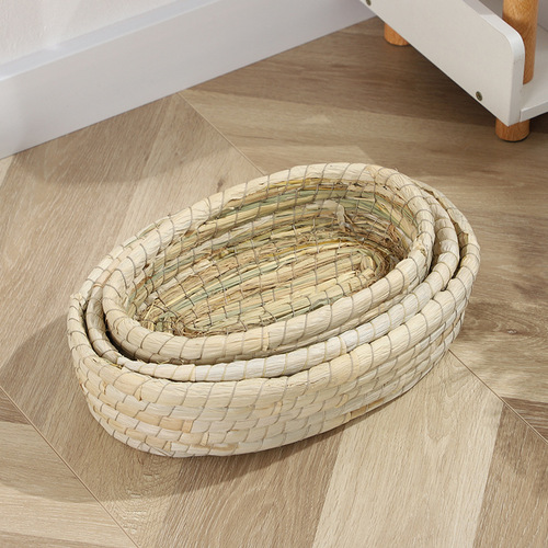 Hand-woven rabbit straw nest warm and breathable straw mat pet nest guinea pig hamster straw nest suitable for all seasons