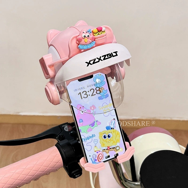 電気自動車携帯電話ナビゲーションホルダーかわいい漫画バッテリー車ユニバーサル小型ヘルメット携帯電話ホルダー耐衝撃日よけと雨よけ|undefined