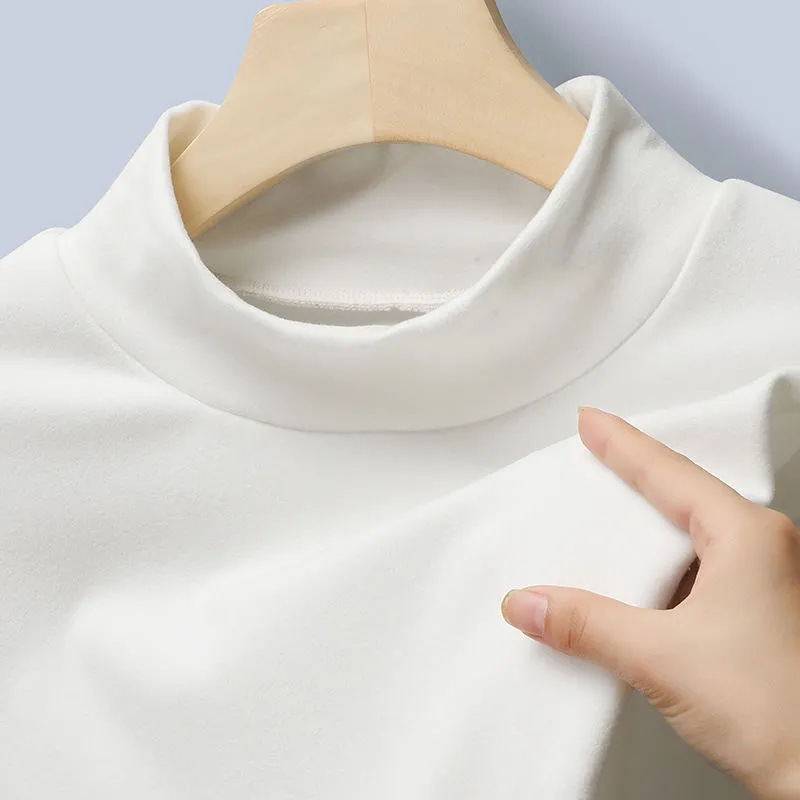 徳パイル恒温服保温耐寒性ベルベット国境を越えたインナーシャツ半高襟純色長袖tシャツ