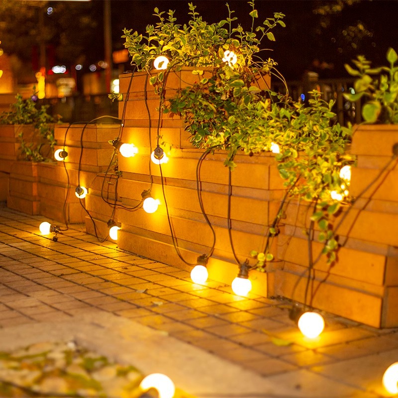 G50 de baja presión bulbosa gran cadena de luz solar al aire libre impermeable pequeña cadena de luz LED decoración patio calle camping festival