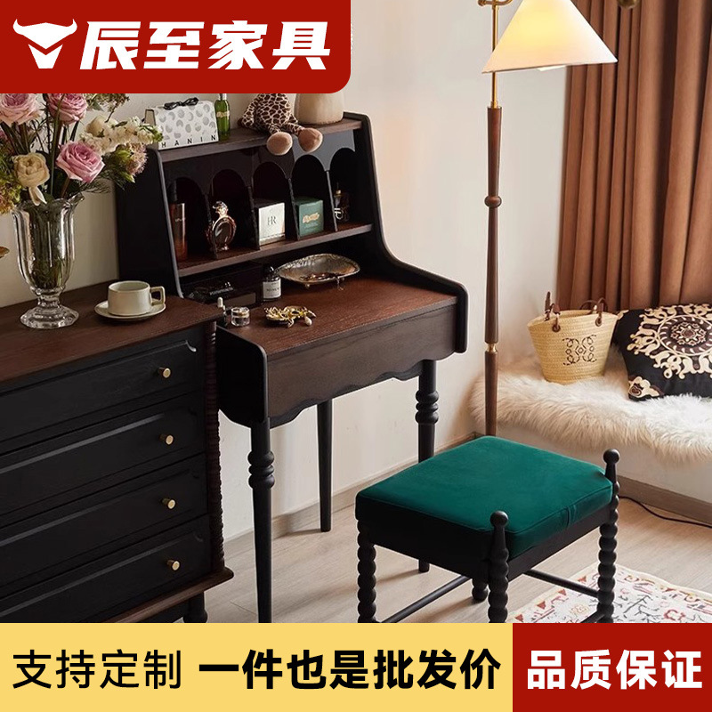 프랑스 복고풍 단단한 나무 화장대 통합 스토리지 캐비닛 작은 아파트 침실 침대 옆 테이블 스토리지 랙 메이크업 테이블