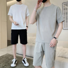 冰丝速干男士t恤夏季薄潮牌宽松短袖短裤篮球服一套跑步运动套装