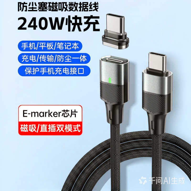 240W reverse plug magnetic cable with dustproof plug, CTOC data cable suitable for Huawei, Apple, tablets, mobile phones, and computer charging cables 240W reverse plug magnetic cable with dustproof plug, CTOC data cable suitable for Huawei, Apple, tablets, mobile phones, and computer charging cables