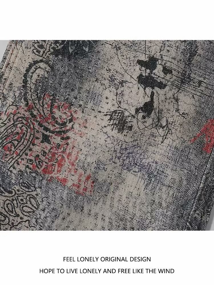 American High Street Trend Brand Wasteland Dirty Style Digital 3D Print Unisex Casual Wide-Leg Straight Jeans_viptrois.com