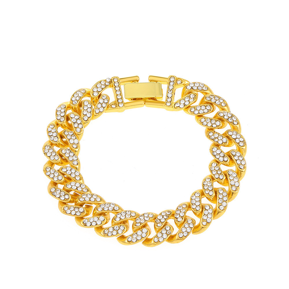 Bracciale cubano con diamanti pieni di personalità hip hop coreano, design di lusso all'ingrosso, coppia, uomo e donna, bracciale in acciaio al titanio_voghion.com