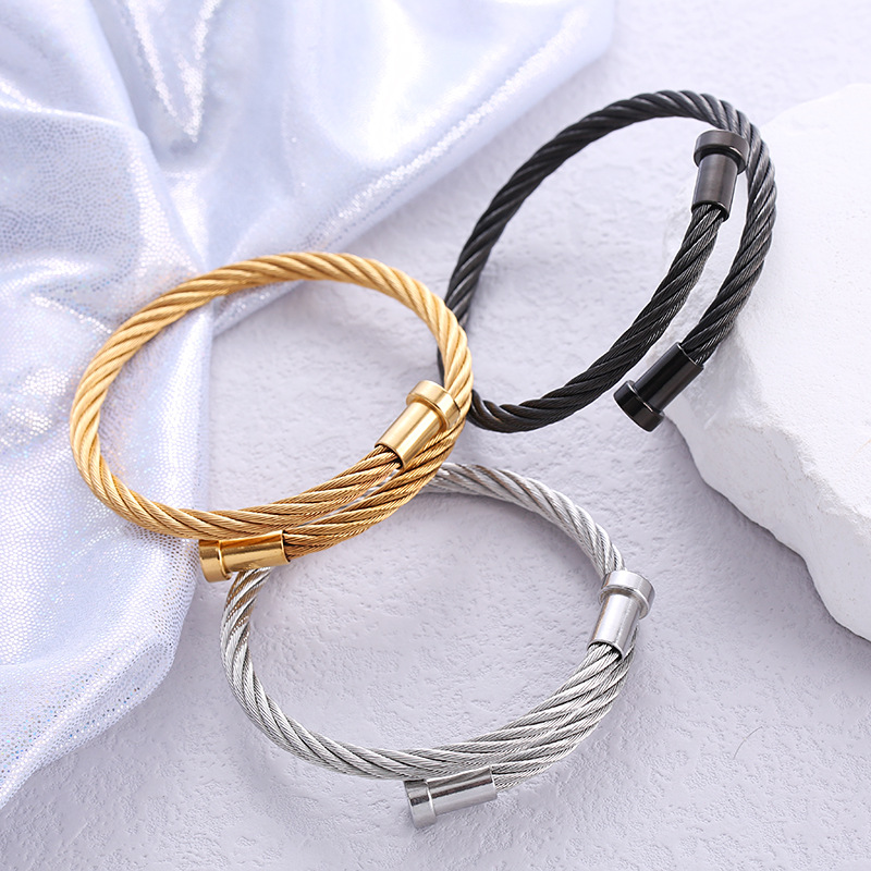 Casual Simple Style Solid Color Stainless Steel Plating Braid Bangle display picture 3