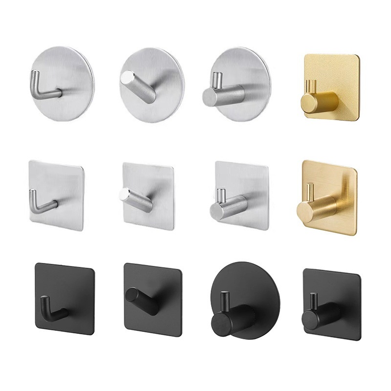 Cross-border 304 stainless steel strong adhesive hook non-perforated seamless single hook bathroom kitchen door rear metal coat hook Cross-border 304 stainless steel strong adhesive hook non-perforated seamless single hook bathroom kitchen door rear metal coat hook