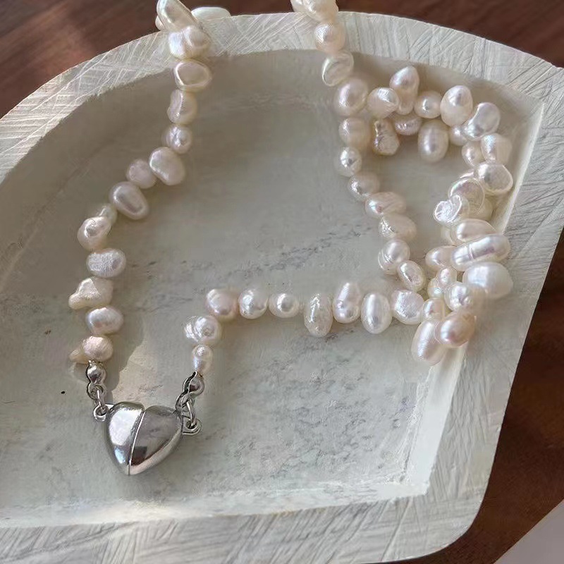 Gargantilha elegante de pérolas barrocas, pingente de pérola de água doce premium, design ajustável requintado, joia fina banhada a prata e ouro para mulheres. Popular estilo barroco._voghion.com