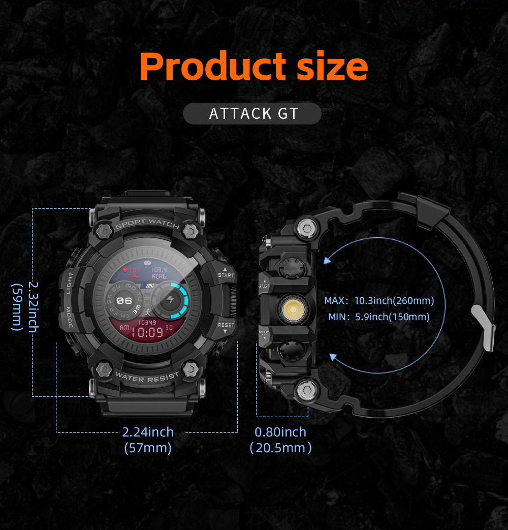 LOKMAT foreign trade outdoor sports smartwatch ATTACK GT Bluetooth Call Compass Flashlight Music undefined