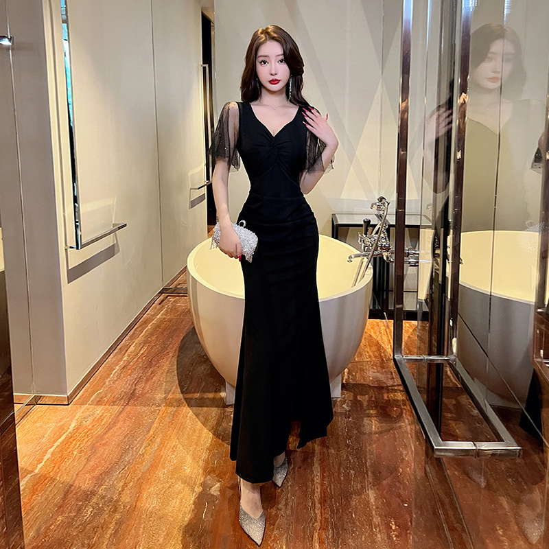 新款KTV小姐性感夜场长裙洗浴桑拿技师气质晚礼服长款酒吧工作服