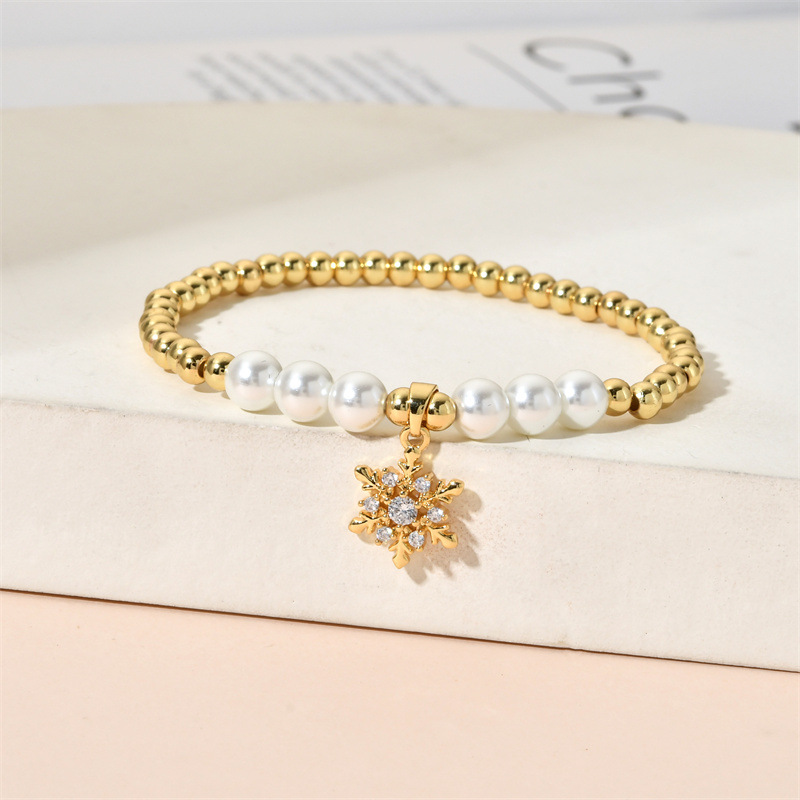 Daily, Party Occasion Copper Material Copper Simple Style Beaded Heart Shape Flower Snowflake Bracelets