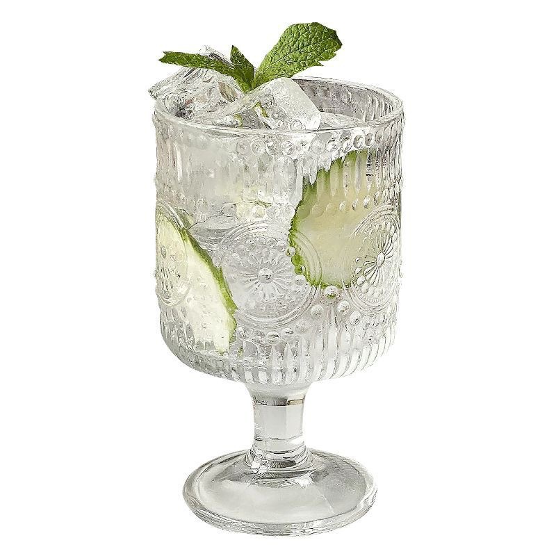 Taza de vidrio de pie alto a rayas verticales vintage taza de helado estilo ins diseño sensación bebida taza de jugo taza de vidrio de café