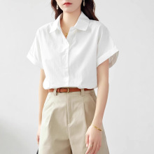 纯棉女士短袖白衬衫女2025新款白色衬衣职业通勤女装夏季半袖上衣