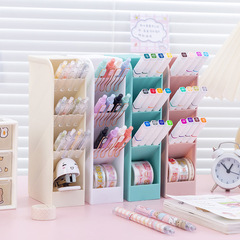 Creative transparent oblique pen holder student desktop pen bucket storage box stationery storage box office pen holder