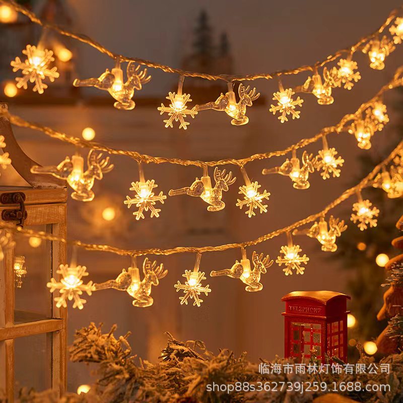 Cadena DE LUZ DE Navidad LED transfronteriza copo de nieve alce Cadena de luz del árbol de Navidad Estrella atmósfera decoración pequeña luz de color luz intermitente