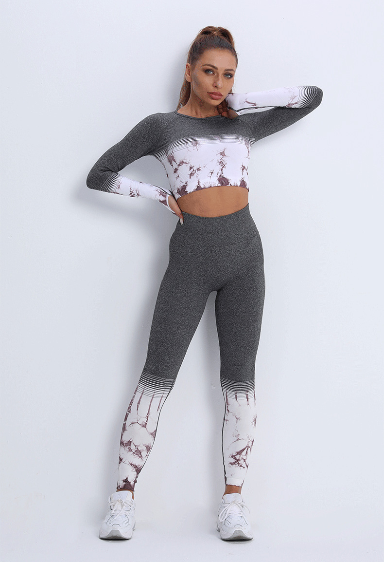 tie-dye high waist hip-lifting yoga pants long-sleeved top yoga set nihaostyles clothing wholesale NSXIN85451