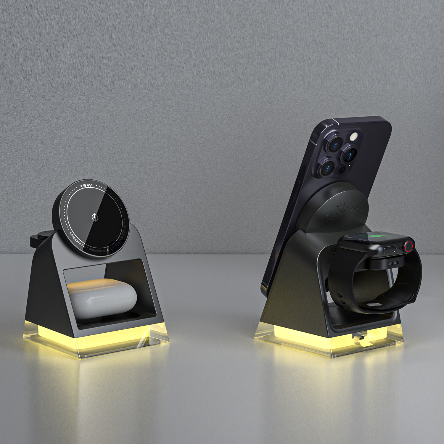 Cargador inalámbrico magnético tres-en-uno de la nueva lámpara cristalina del tacto W83 para el cargador inalámbrico del soporte de escritorio de Apple